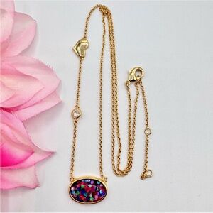 Glitter Pendant Necklace Crystal Heart Gold Tone Necklace Colorful NWOT